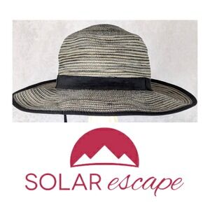 SOLAR ESCAPE Beige & Black Wide Brim Beach Vacation Sun Hat One Size
